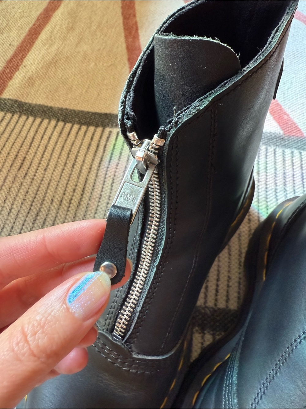 Dr. Martens Black Leather Jetta Front-Zip Platform Ankle Boots - Picture 4 of 7